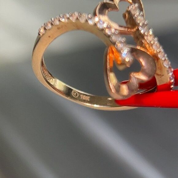 10k Rose & Yellow Gold Bypass Heart Cz Ring - Picture 7 of 9